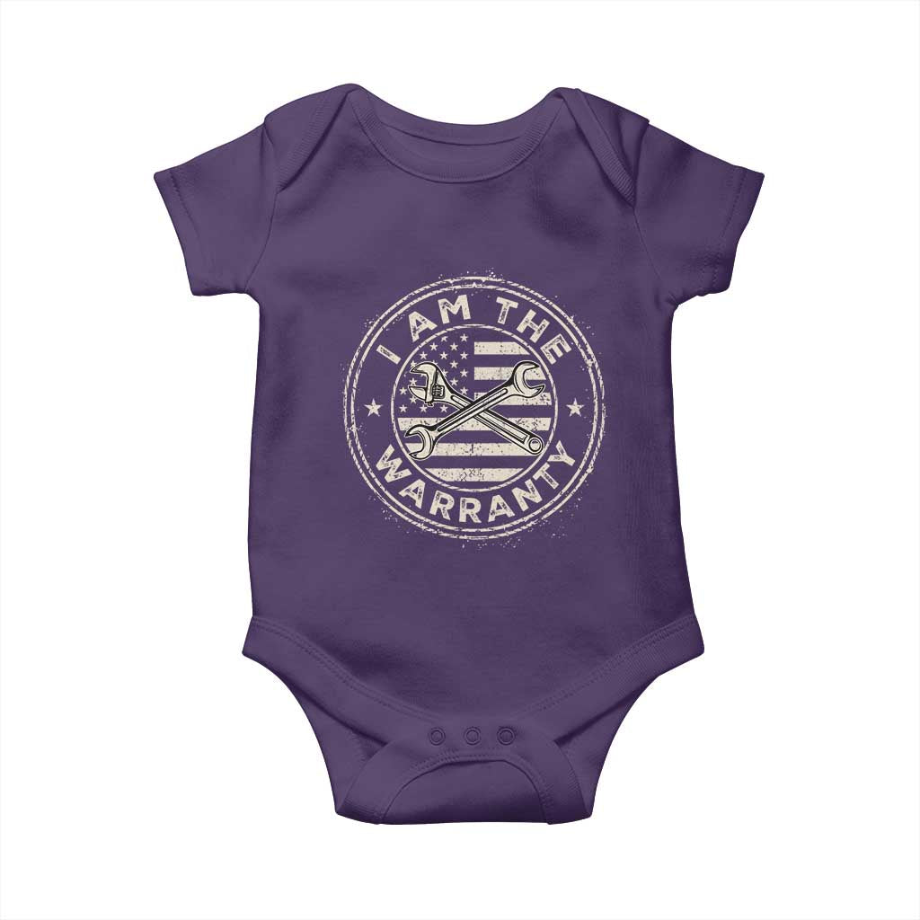 I Am The Warranty Funny Mechanic Baby Onesie Race Car Parts Repair Guy Vintage American Flag