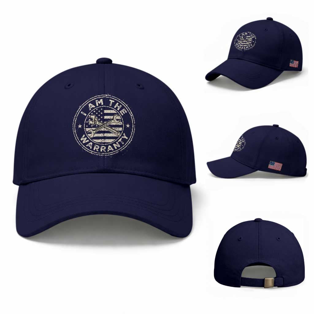 I Am The Warranty Funny Mechanic Baseball Cap Race Car Parts Repair Guy Vintage American Flag