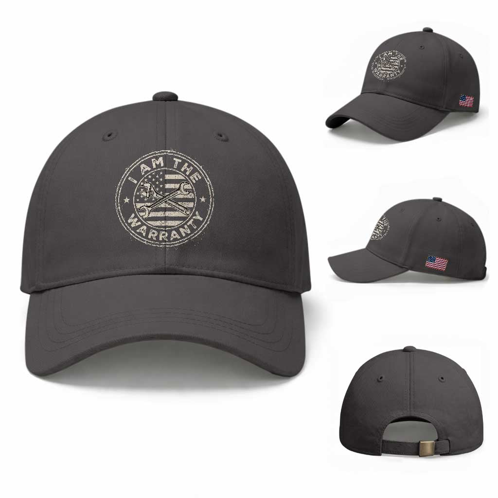 I Am The Warranty Funny Mechanic Baseball Cap Race Car Parts Repair Guy Vintage American Flag