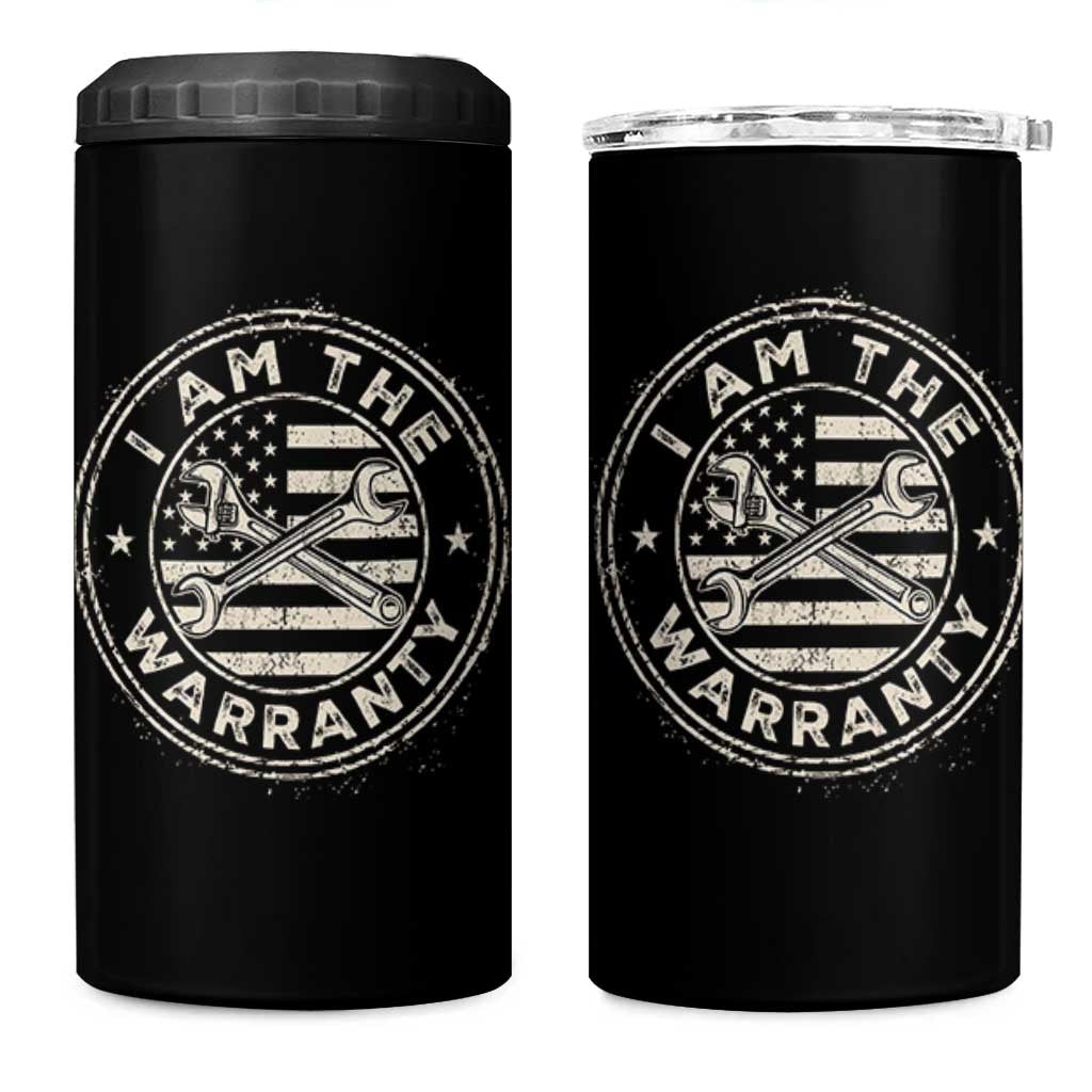 I Am The Warranty Funny Mechanic 4 in 1 Can Cooler Tumbler Race Car Parts Repair Guy Vintage American Flag