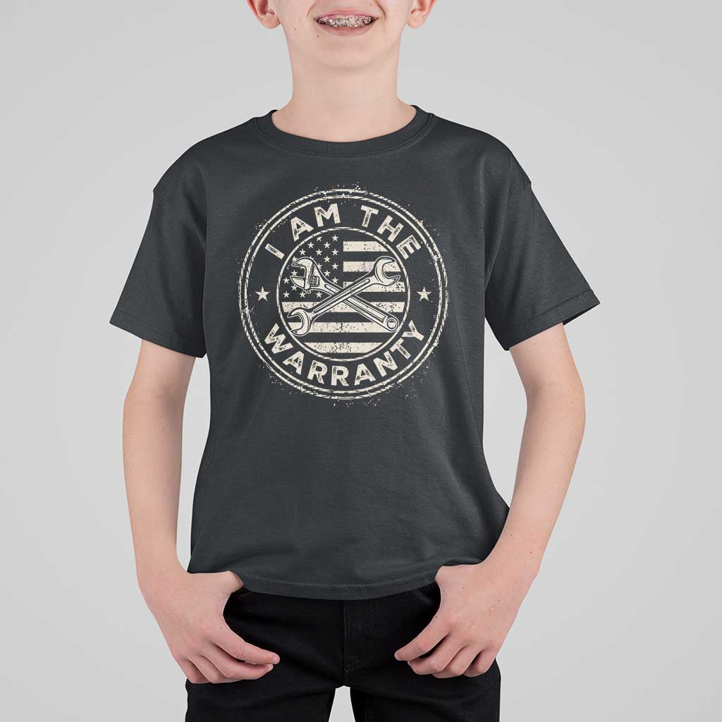 I Am The Warranty Funny Mechanic T Shirt For Kid Race Car Parts Repair Guy Vintage American Flag