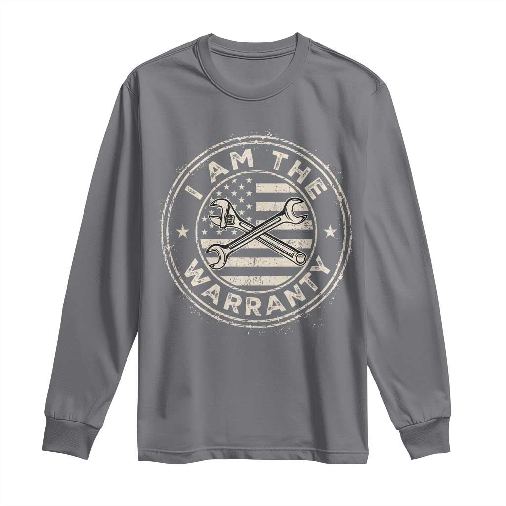 I Am The Warranty Funny Mechanic Long Sleeve Shirt Race Car Parts Repair Guy Vintage American Flag