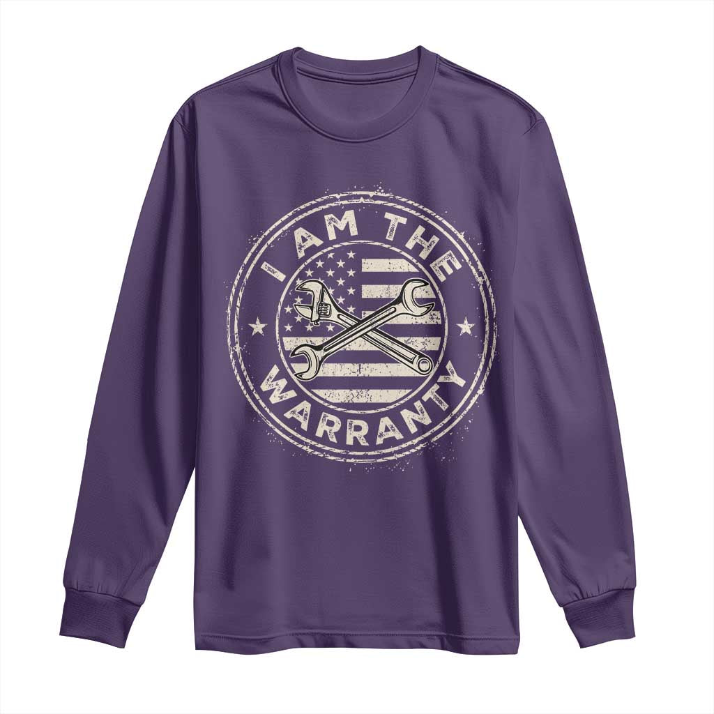I Am The Warranty Funny Mechanic Long Sleeve Shirt Race Car Parts Repair Guy Vintage American Flag