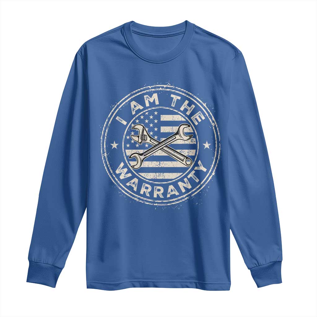 I Am The Warranty Funny Mechanic Long Sleeve Shirt Race Car Parts Repair Guy Vintage American Flag