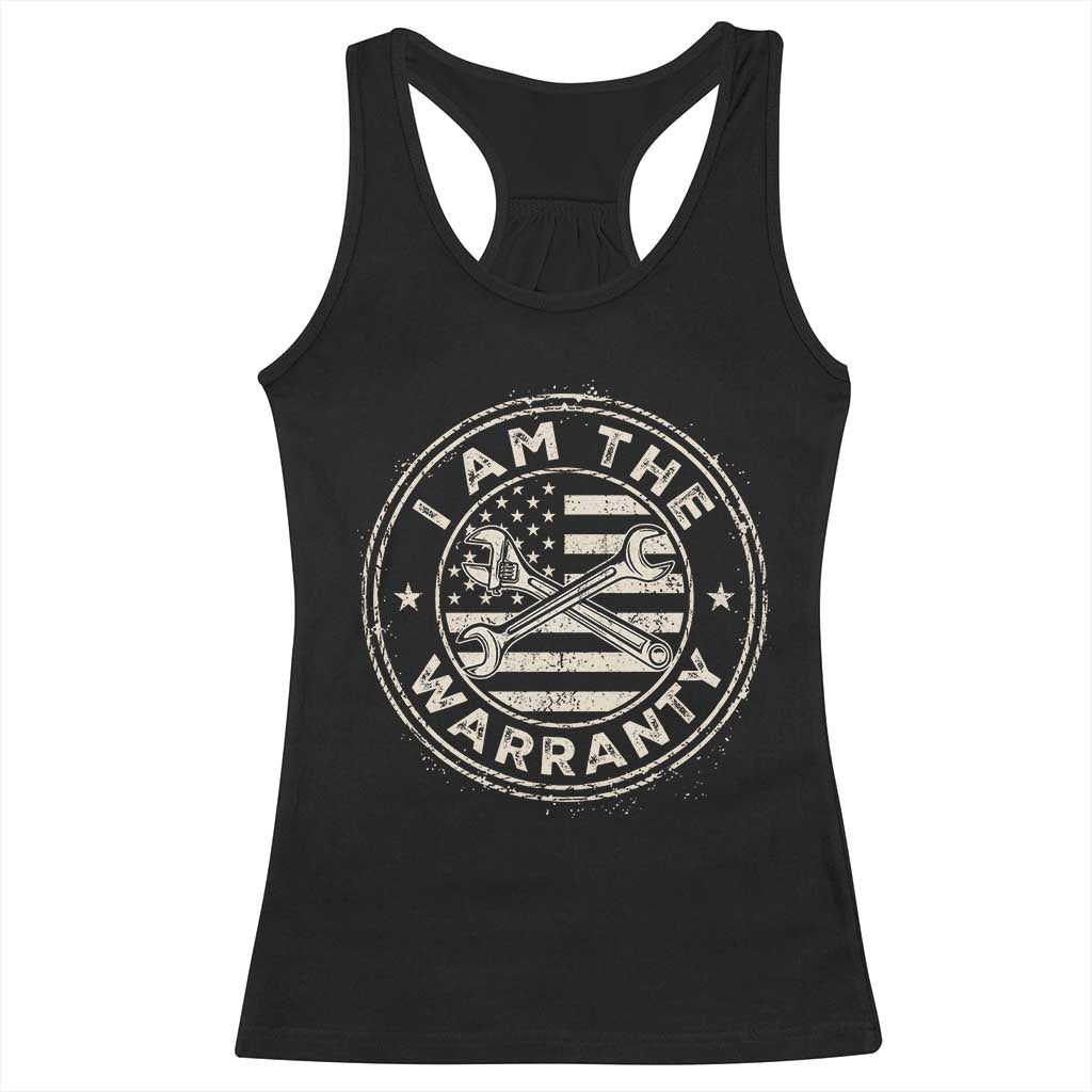 I Am The Warranty Funny Mechanic Racerback Tank Top Race Car Parts Repair Guy Vintage American Flag