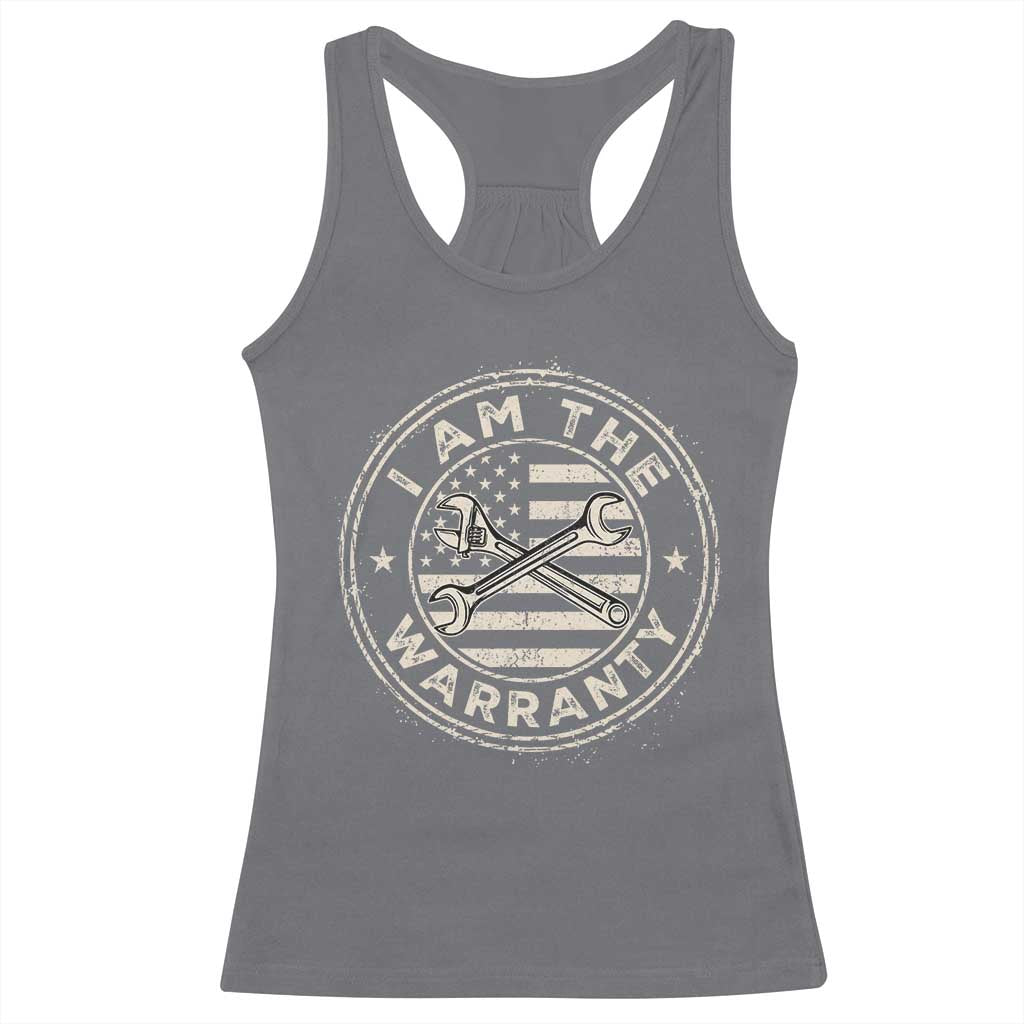 I Am The Warranty Funny Mechanic Racerback Tank Top Race Car Parts Repair Guy Vintage American Flag