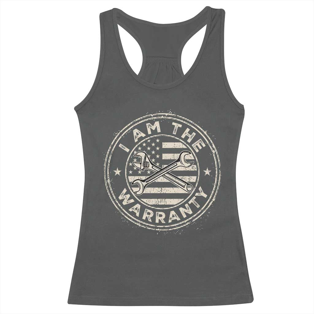 I Am The Warranty Funny Mechanic Racerback Tank Top Race Car Parts Repair Guy Vintage American Flag