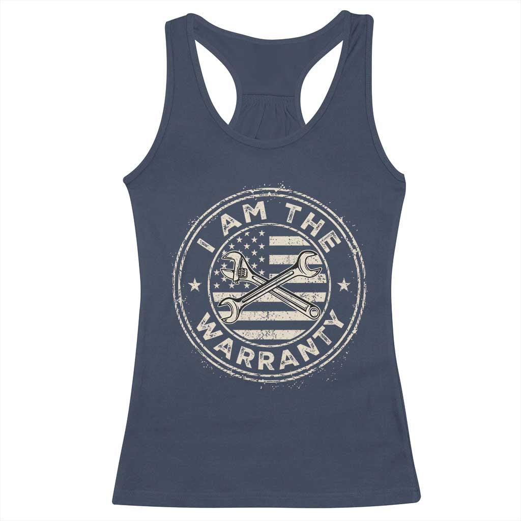 I Am The Warranty Funny Mechanic Racerback Tank Top Race Car Parts Repair Guy Vintage American Flag