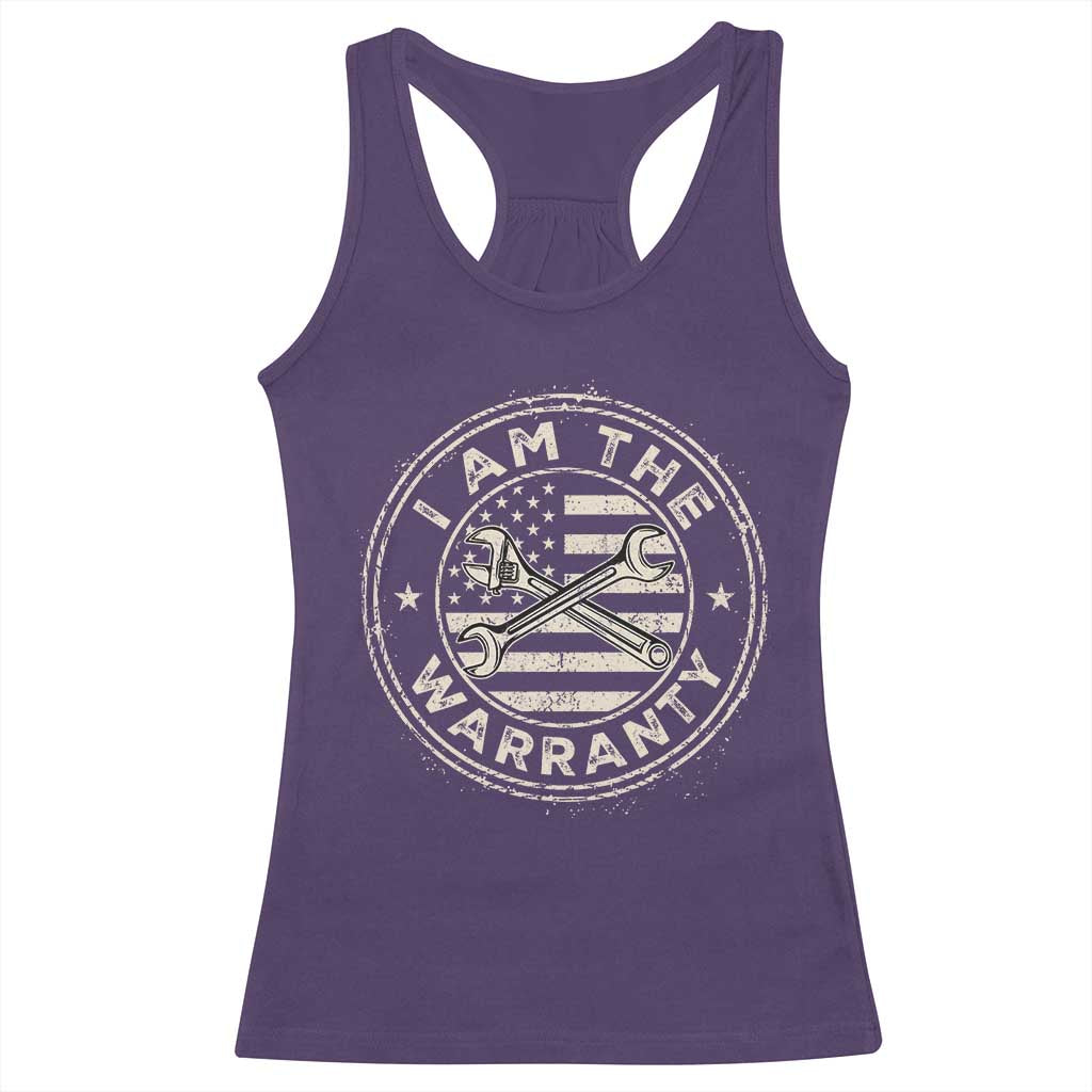 I Am The Warranty Funny Mechanic Racerback Tank Top Race Car Parts Repair Guy Vintage American Flag