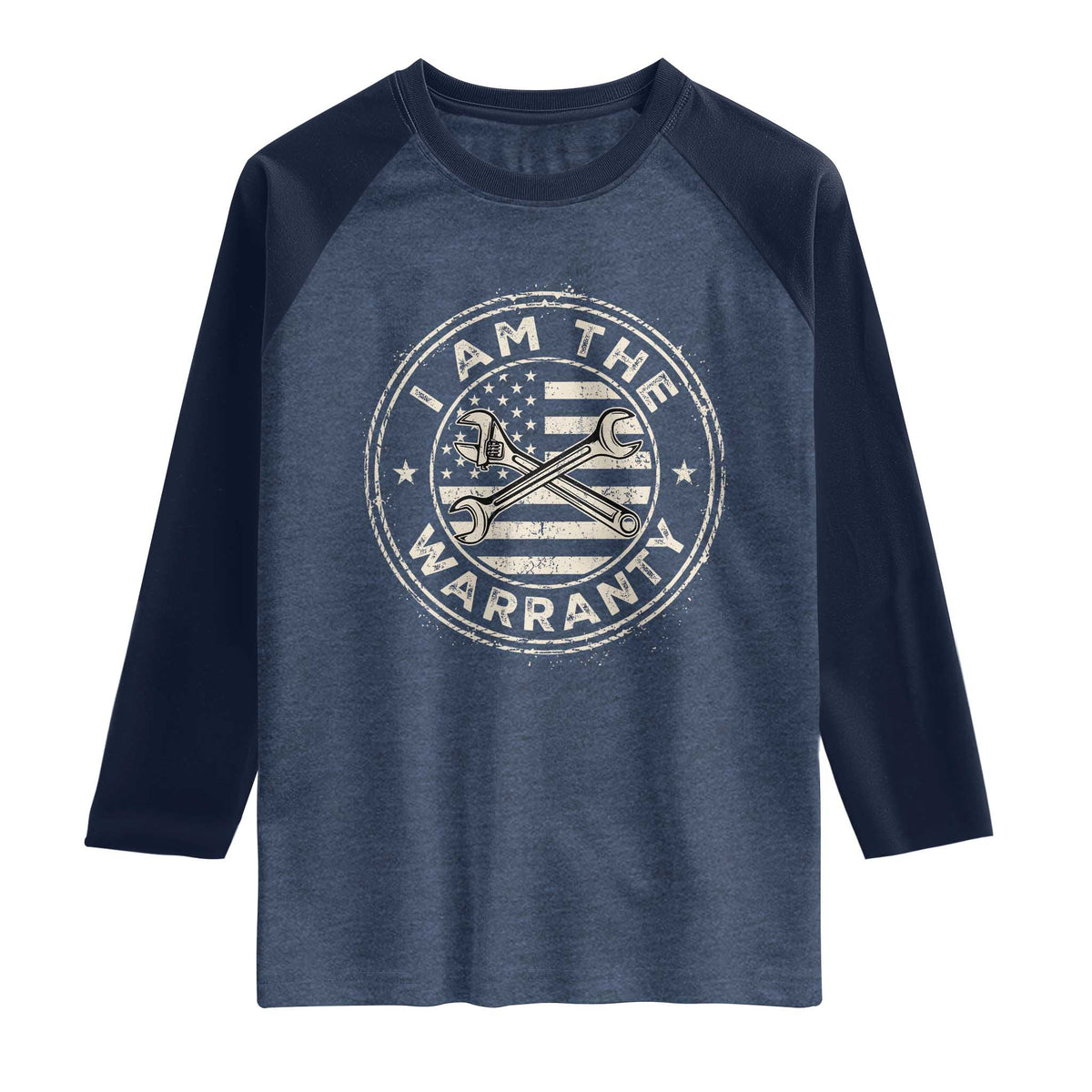 I Am The Warranty Funny Mechanic Raglan Shirt Race Car Parts Repair Guy Vintage American Flag