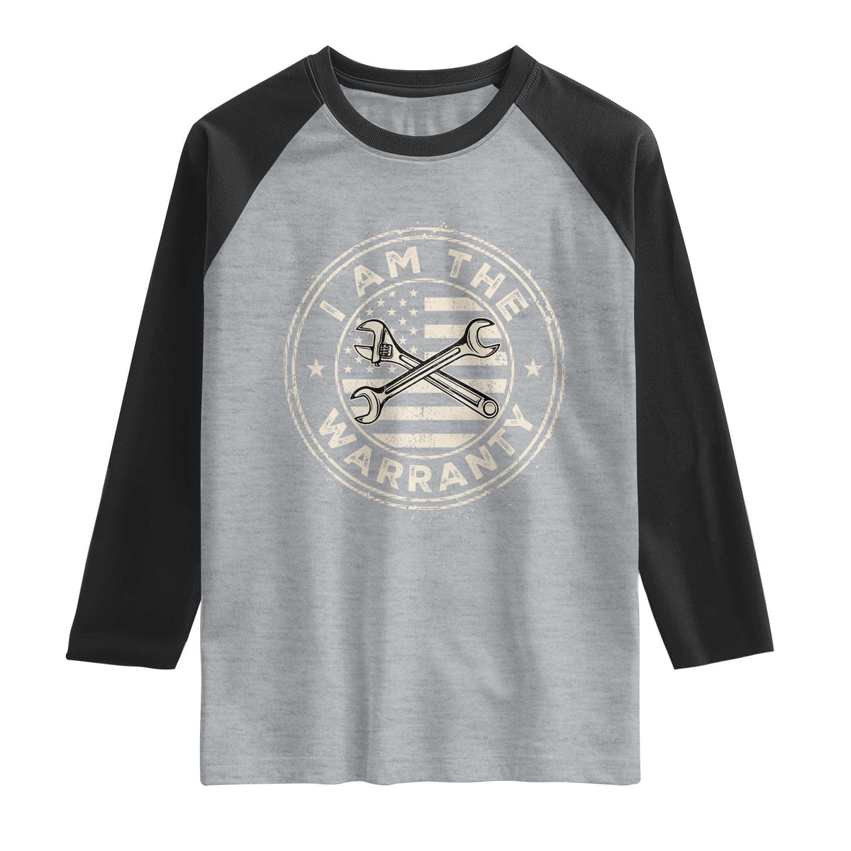 I Am The Warranty Funny Mechanic Raglan Shirt Race Car Parts Repair Guy Vintage American Flag