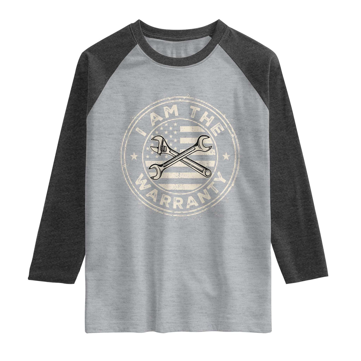I Am The Warranty Funny Mechanic Raglan Shirt Race Car Parts Repair Guy Vintage American Flag