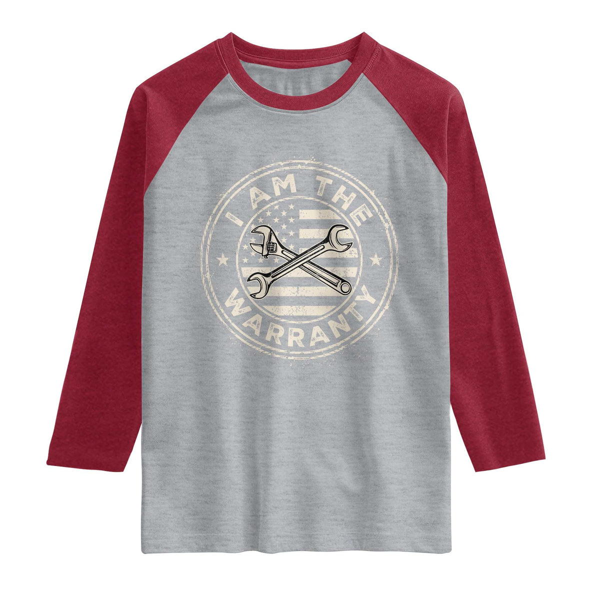 I Am The Warranty Funny Mechanic Raglan Shirt Race Car Parts Repair Guy Vintage American Flag