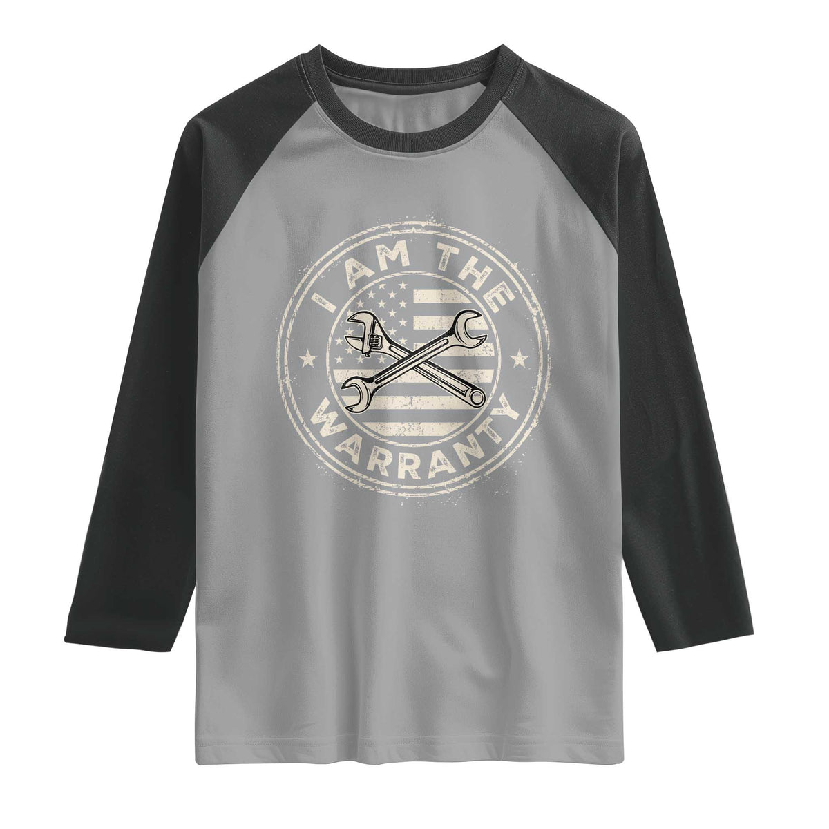 I Am The Warranty Funny Mechanic Raglan Shirt Race Car Parts Repair Guy Vintage American Flag