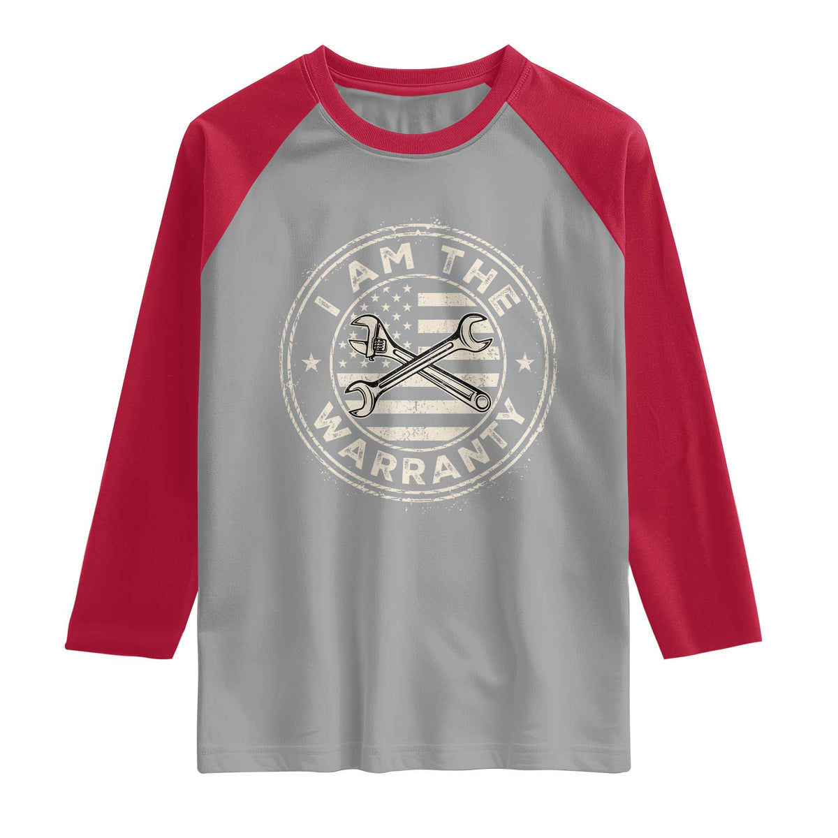 I Am The Warranty Funny Mechanic Raglan Shirt Race Car Parts Repair Guy Vintage American Flag