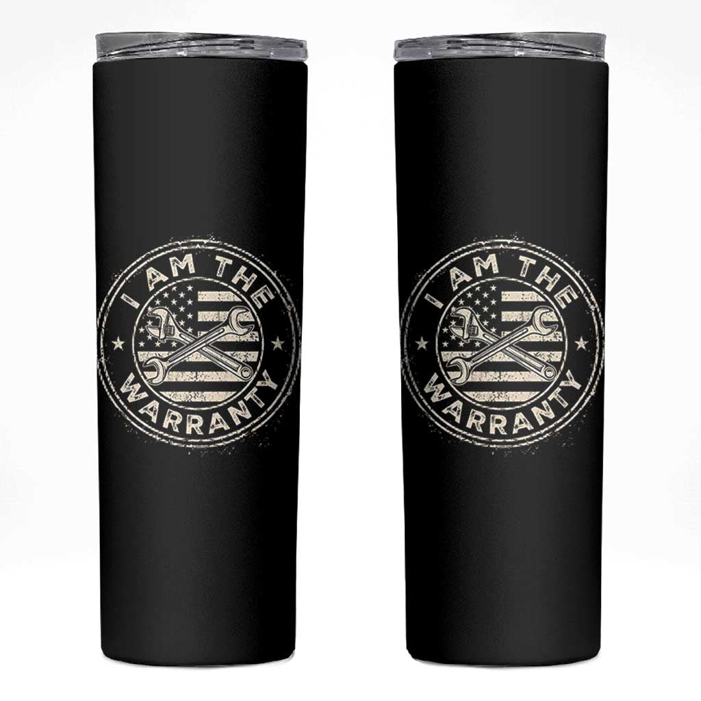 I Am The Warranty Funny Mechanic Skinny Tumbler Race Car Parts Repair Guy Vintage American Flag