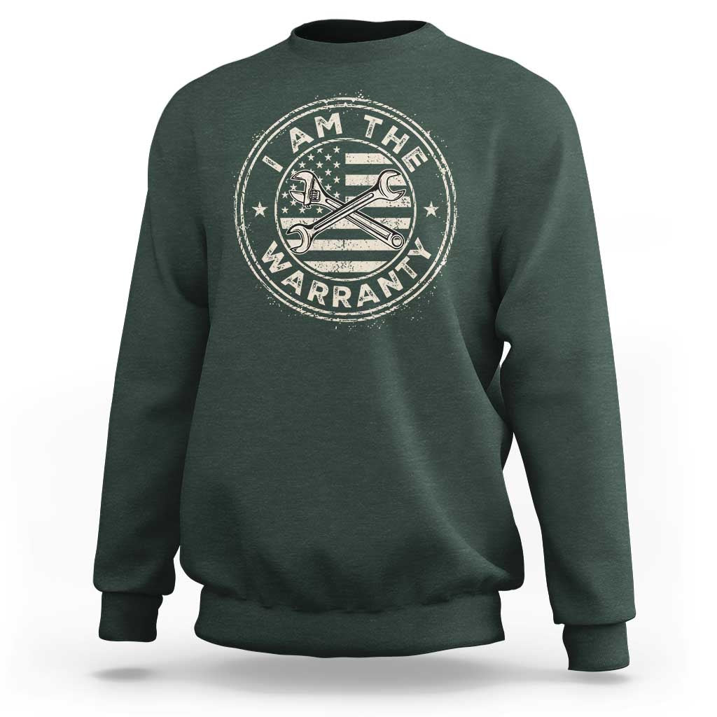 I Am The Warranty Funny Mechanic Sweatshirt Race Car Parts Repair Guy Vintage American Flag