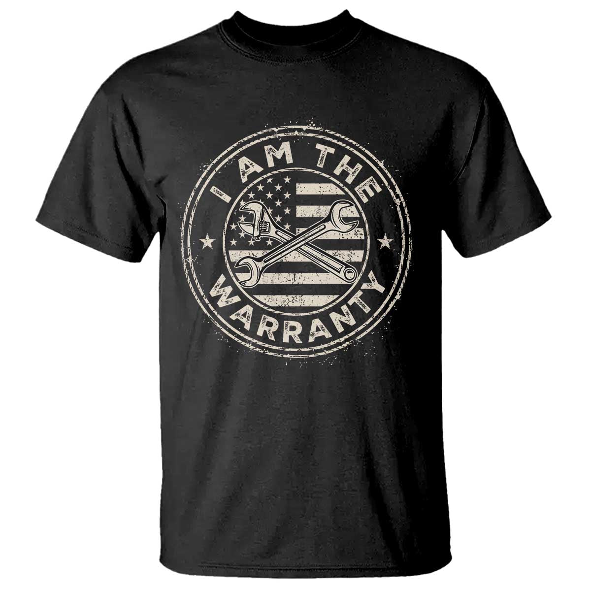 I Am The Warranty Funny Mechanic T Shirt Race Car Parts Repair Guy Vintage American Flag