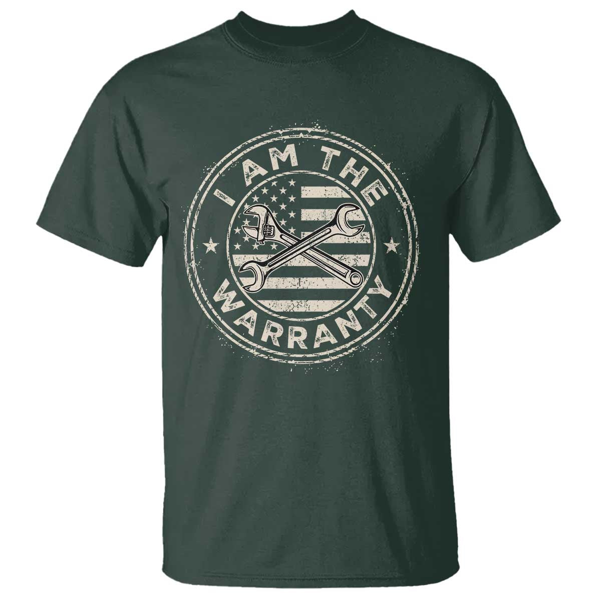 I Am The Warranty Funny Mechanic T Shirt Race Car Parts Repair Guy Vintage American Flag