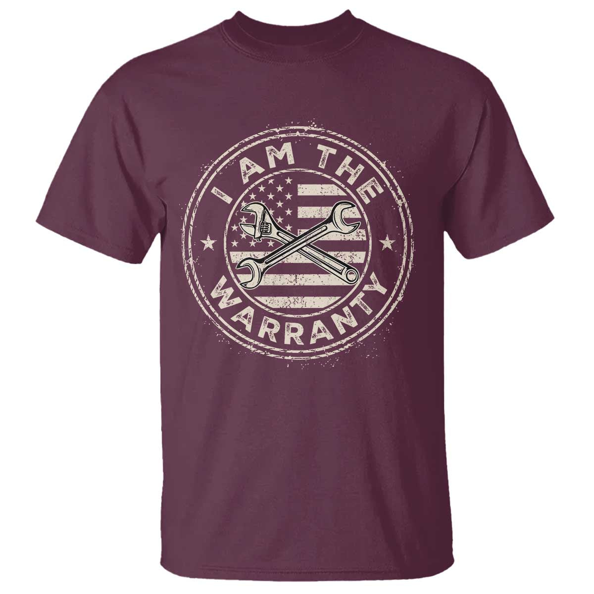 I Am The Warranty Funny Mechanic T Shirt Race Car Parts Repair Guy Vintage American Flag