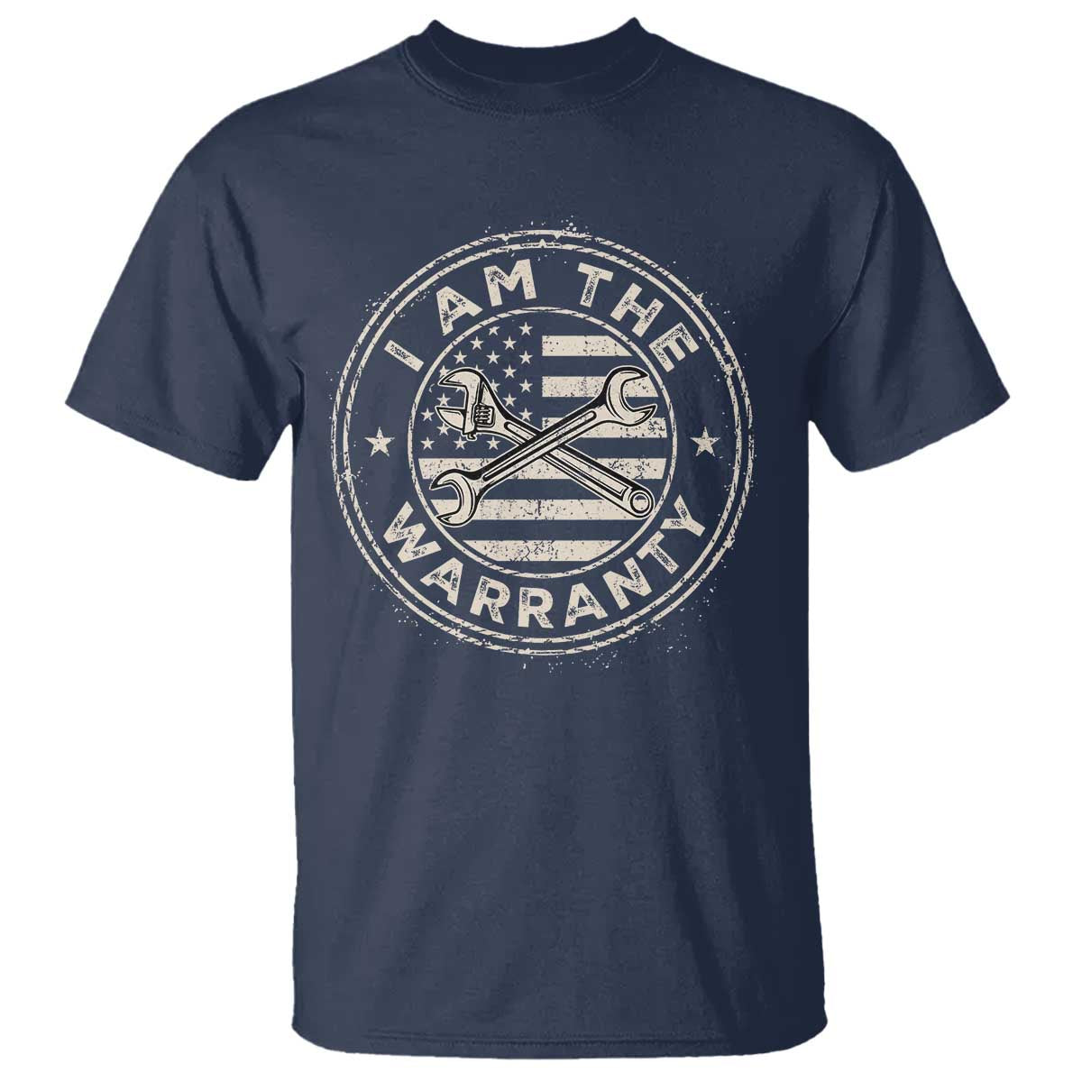 I Am The Warranty Funny Mechanic T Shirt Race Car Parts Repair Guy Vintage American Flag