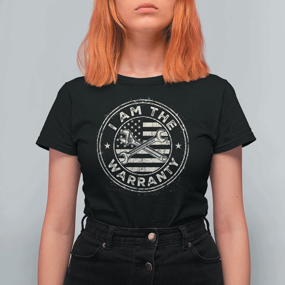 I Am The Warranty Funny Mechanic T Shirt For Women Race Car Parts Repair Guy Vintage American Flag