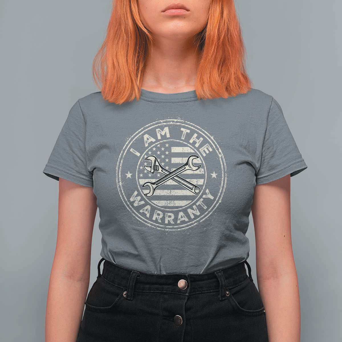 I Am The Warranty Funny Mechanic T Shirt For Women Race Car Parts Repair Guy Vintage American Flag