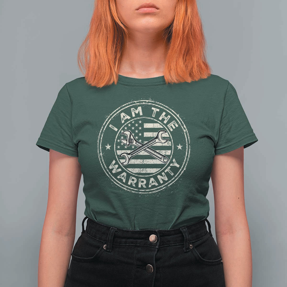 I Am The Warranty Funny Mechanic T Shirt For Women Race Car Parts Repair Guy Vintage American Flag