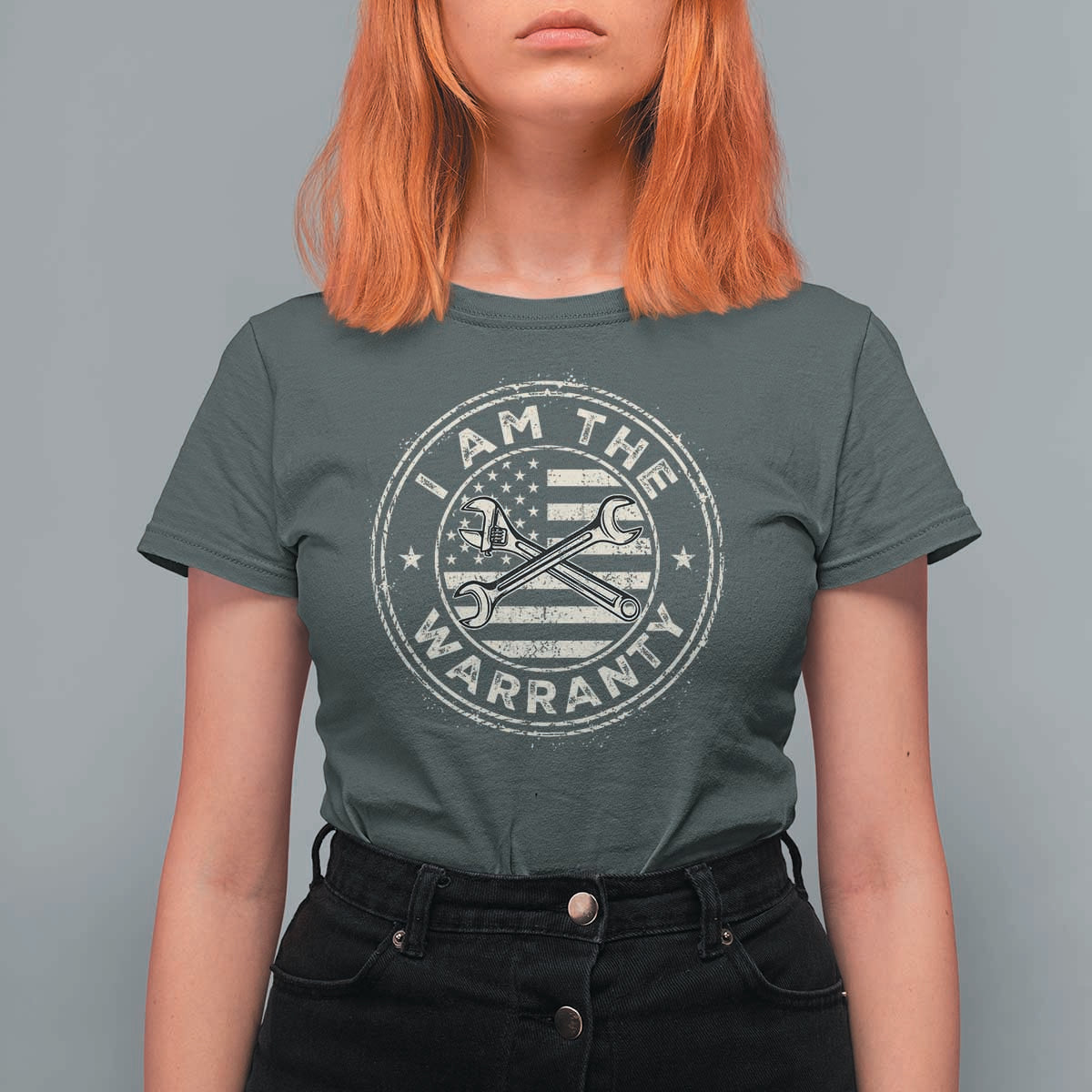 I Am The Warranty Funny Mechanic T Shirt For Women Race Car Parts Repair Guy Vintage American Flag