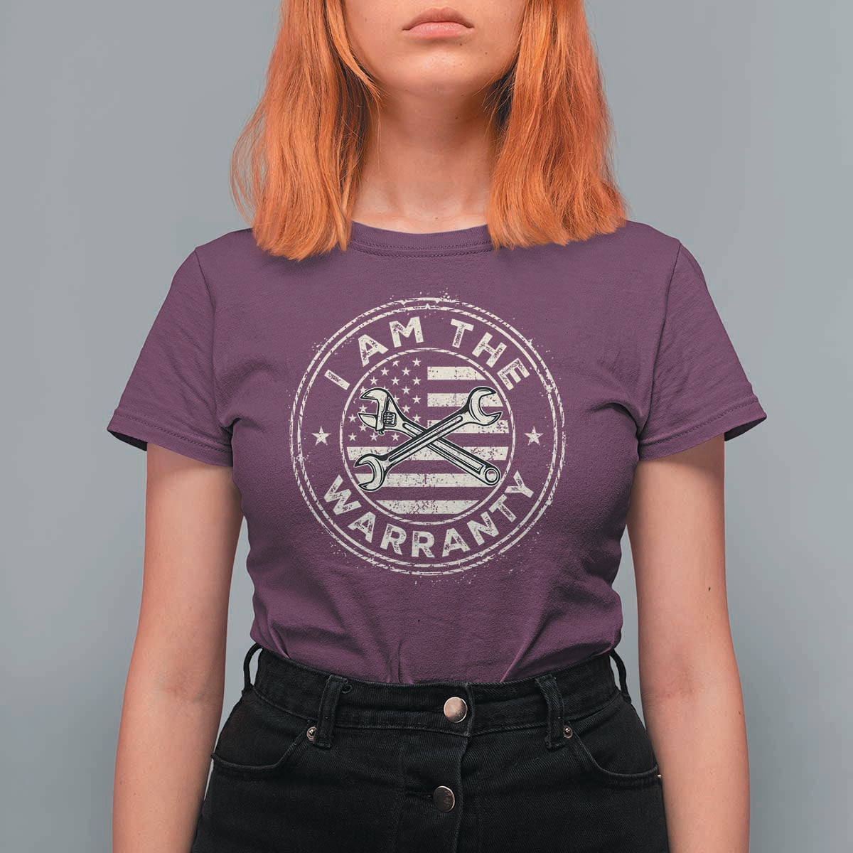 I Am The Warranty Funny Mechanic T Shirt For Women Race Car Parts Repair Guy Vintage American Flag
