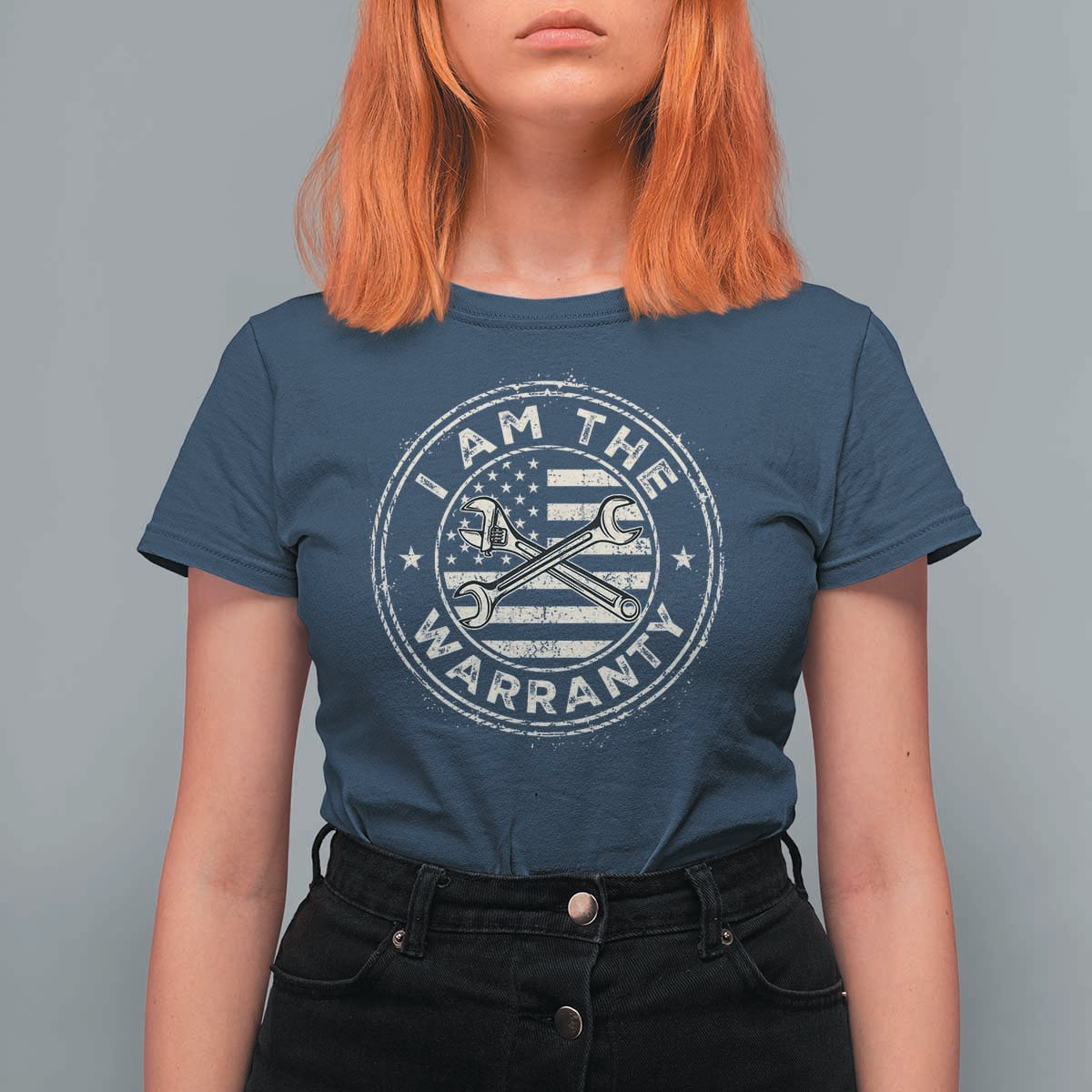 I Am The Warranty Funny Mechanic T Shirt For Women Race Car Parts Repair Guy Vintage American Flag