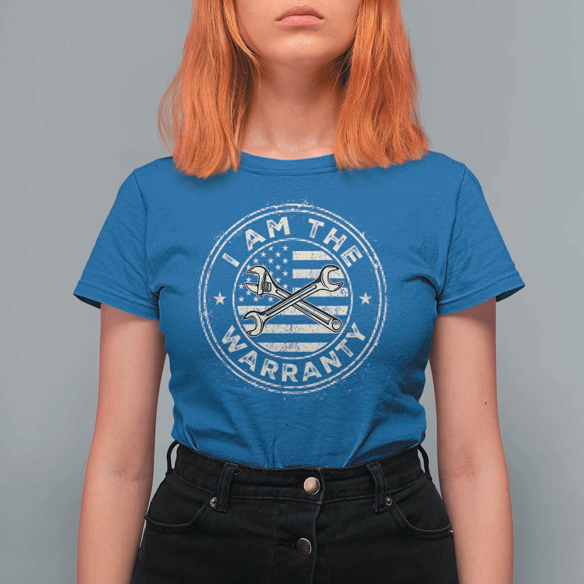 I Am The Warranty Funny Mechanic T Shirt For Women Race Car Parts Repair Guy Vintage American Flag