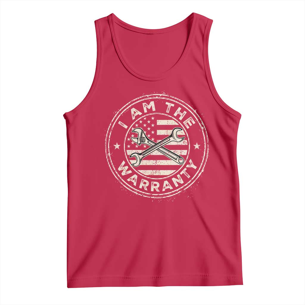 I Am The Warranty Funny Mechanic Tank Top Race Car Parts Repair Guy Vintage American Flag