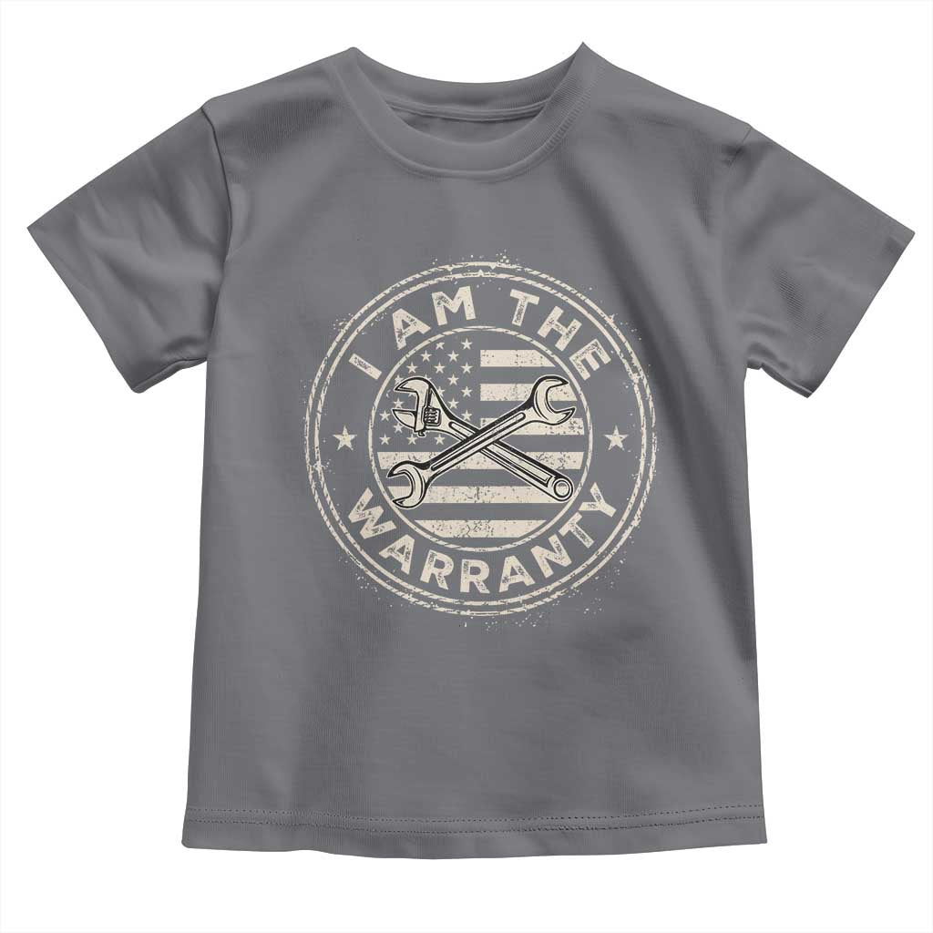 I Am The Warranty Funny Mechanic Toddler T Shirt Race Car Parts Repair Guy Vintage American Flag