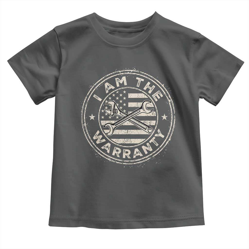 I Am The Warranty Funny Mechanic Toddler T Shirt Race Car Parts Repair Guy Vintage American Flag