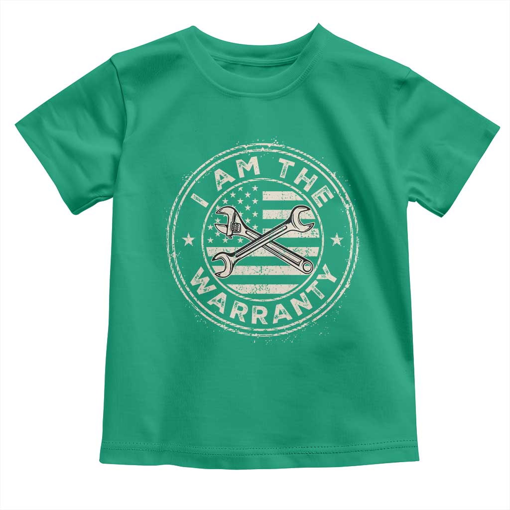 I Am The Warranty Funny Mechanic Toddler T Shirt Race Car Parts Repair Guy Vintage American Flag