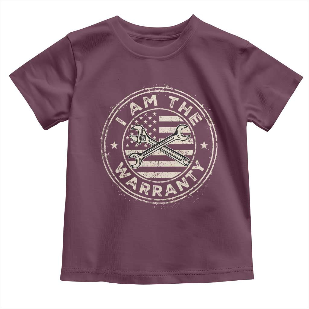 I Am The Warranty Funny Mechanic Toddler T Shirt Race Car Parts Repair Guy Vintage American Flag