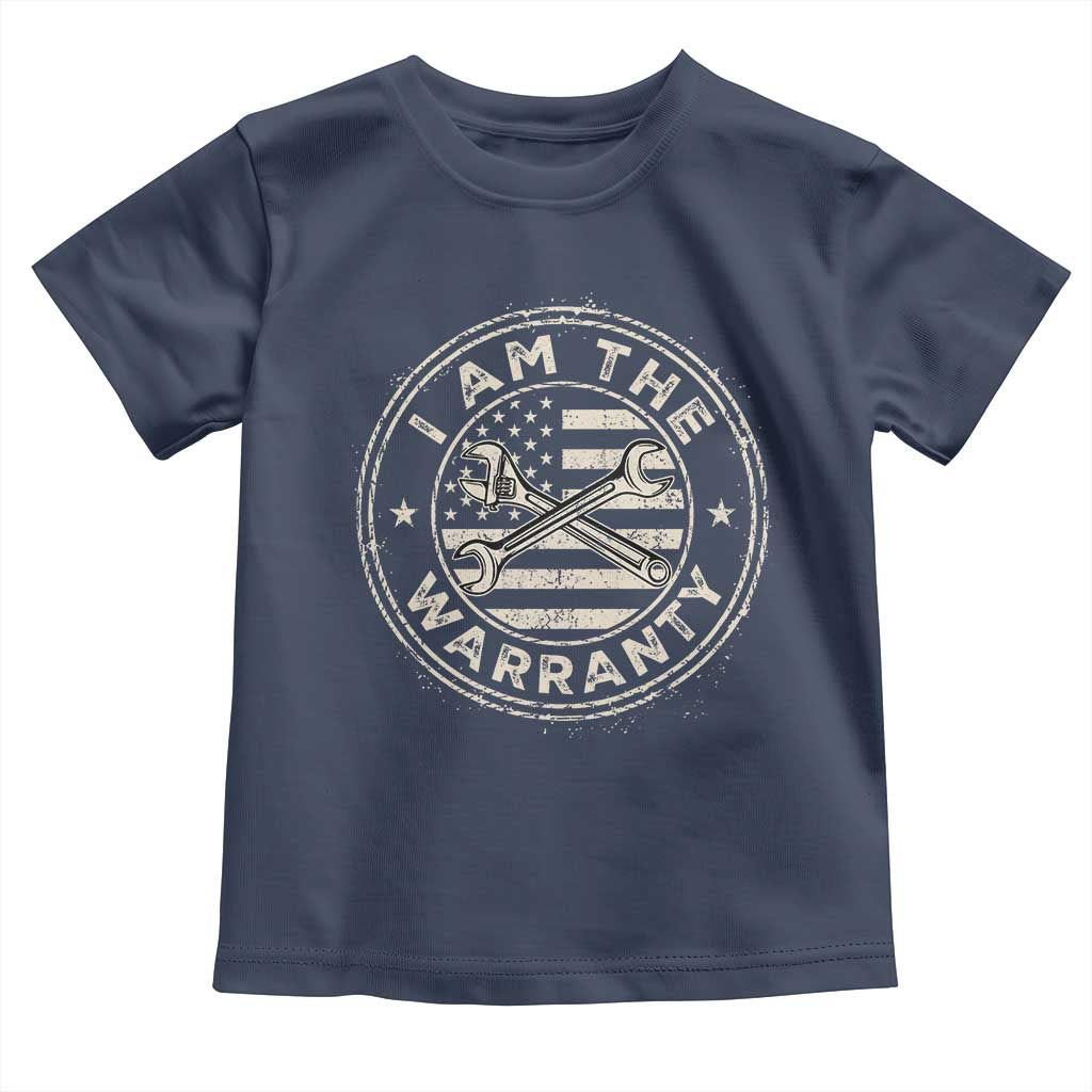 I Am The Warranty Funny Mechanic Toddler T Shirt Race Car Parts Repair Guy Vintage American Flag