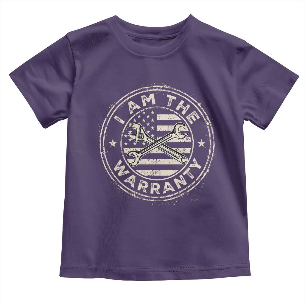 I Am The Warranty Funny Mechanic Toddler T Shirt Race Car Parts Repair Guy Vintage American Flag