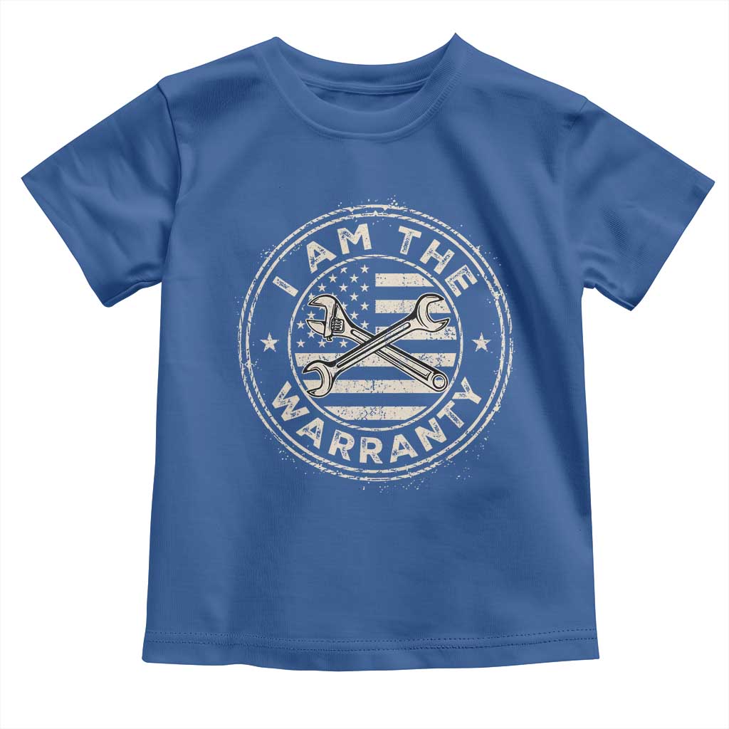 I Am The Warranty Funny Mechanic Toddler T Shirt Race Car Parts Repair Guy Vintage American Flag