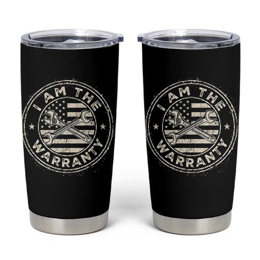 I Am The Warranty Funny Mechanic Tumbler Cup Race Car Parts Repair Guy Vintage American Flag