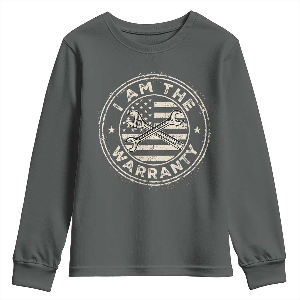 I Am The Warranty Funny Mechanic Youth Sweatshirt Race Car Parts Repair Guy Vintage American Flag