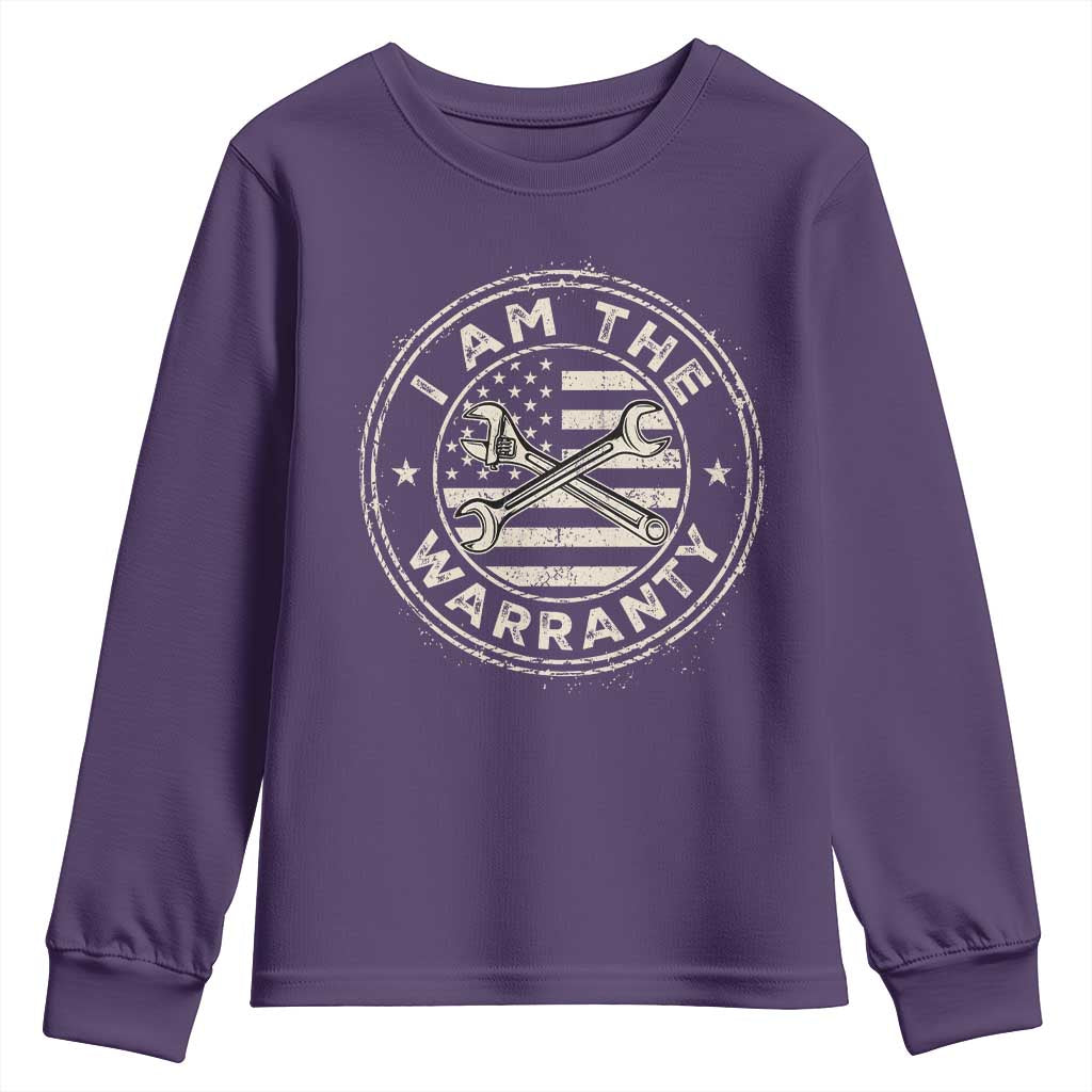 I Am The Warranty Funny Mechanic Youth Sweatshirt Race Car Parts Repair Guy Vintage American Flag