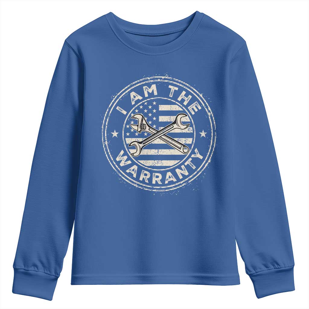 I Am The Warranty Funny Mechanic Youth Sweatshirt Race Car Parts Repair Guy Vintage American Flag