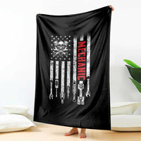 Mechanic American Flag Vintage Skull Auto Repair Handyman Throw Blanket
