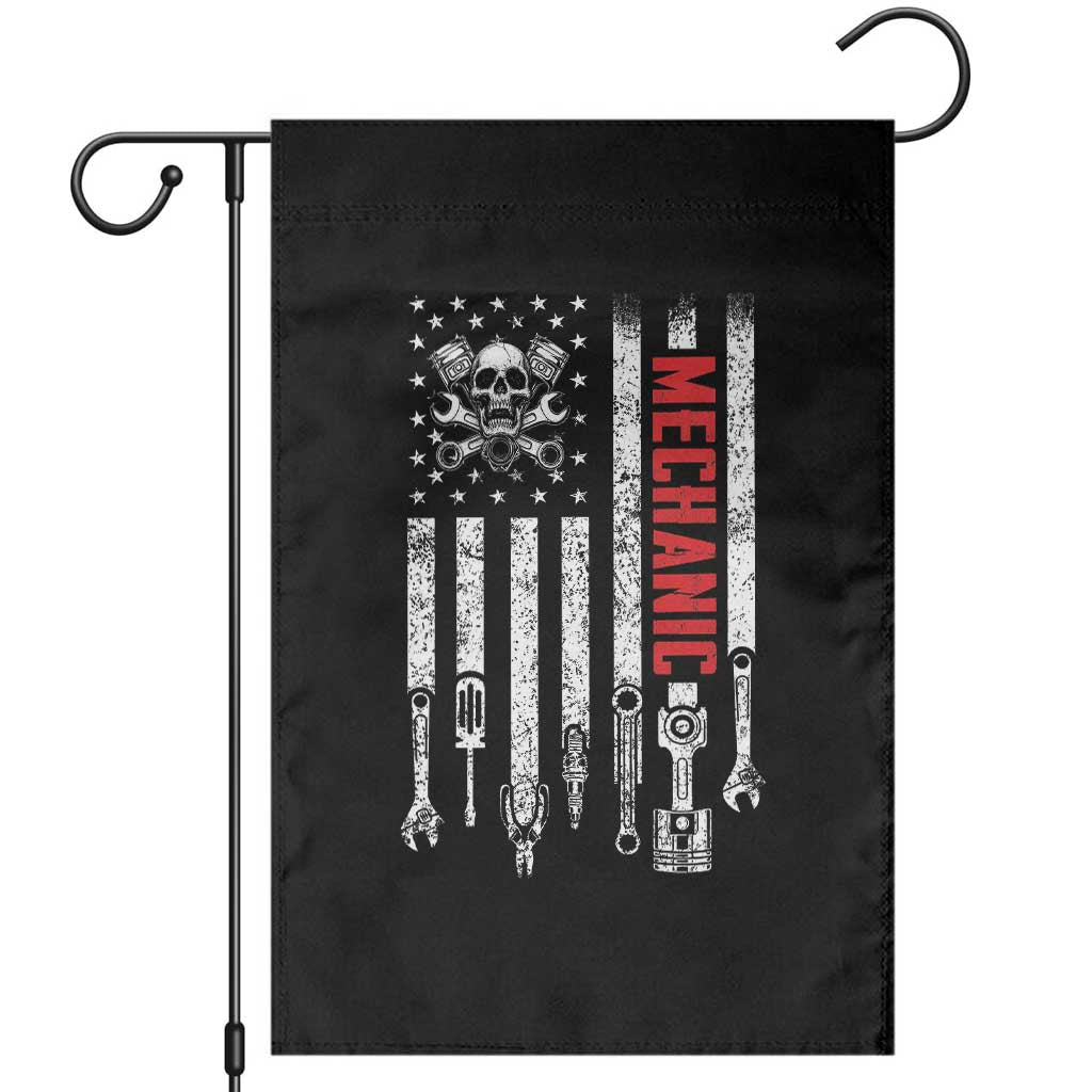 Mechanic American Flag Vintage Skull Auto Repair Handyman Garden Flag