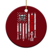 Mechanic American Flag Vintage Skull Auto Repair Handyman Ceramic Ornament