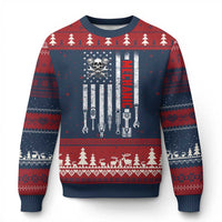 Mechanic American Flag Vintage Skull Auto Repair Handyman Ugly Christmas Sweater