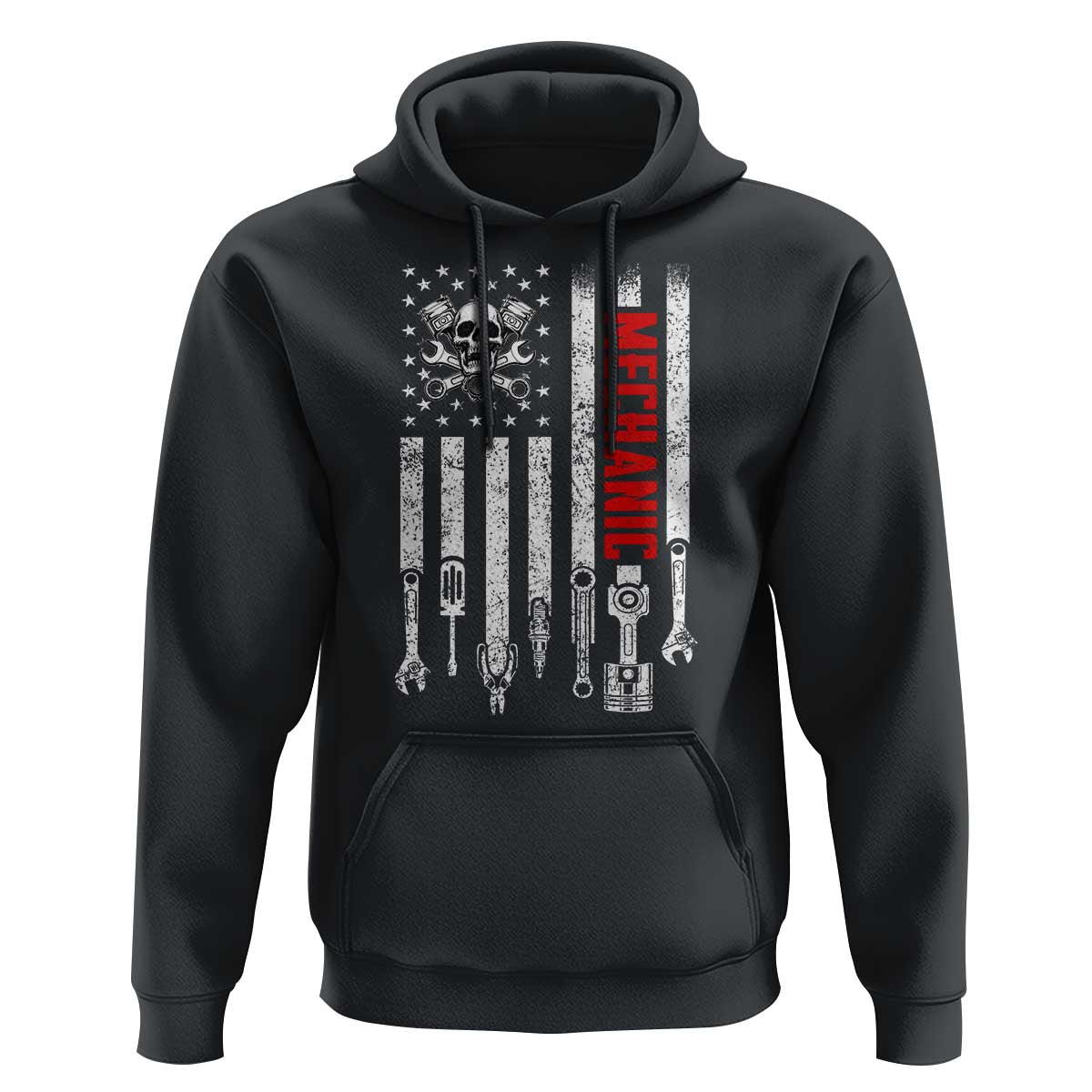Mechanic American Flag Vintage Skull Auto Repair Handyman Hoodie