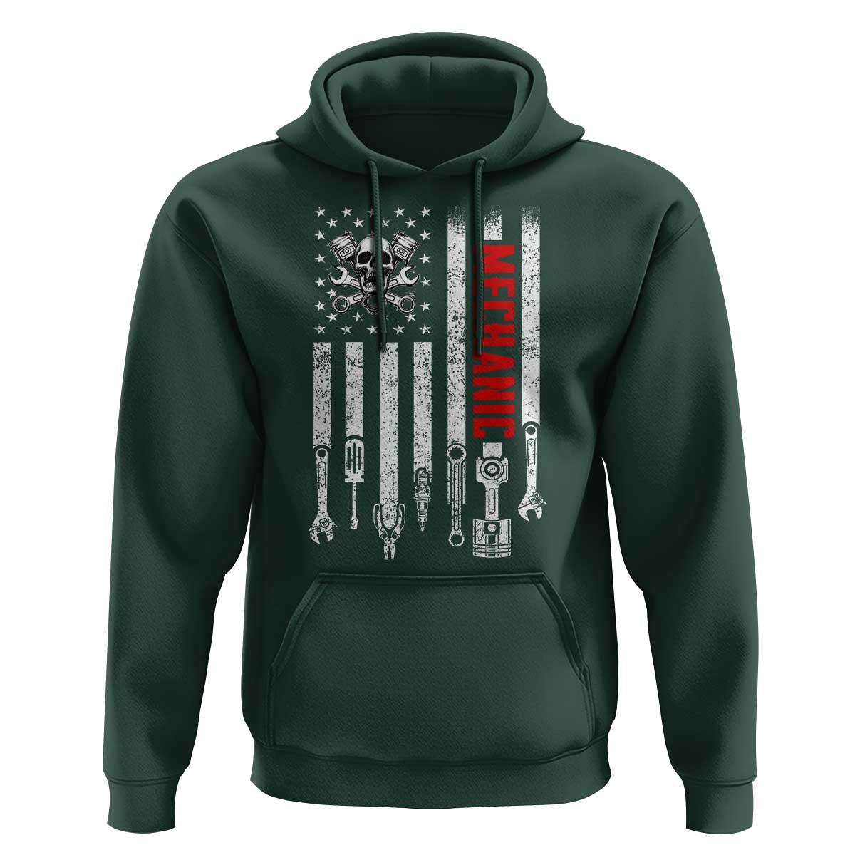 Mechanic American Flag Vintage Skull Auto Repair Handyman Hoodie